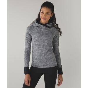 Lululemon Think Fast Hoodie Heathered Gray Size 10 Thumbholes Running Sporty